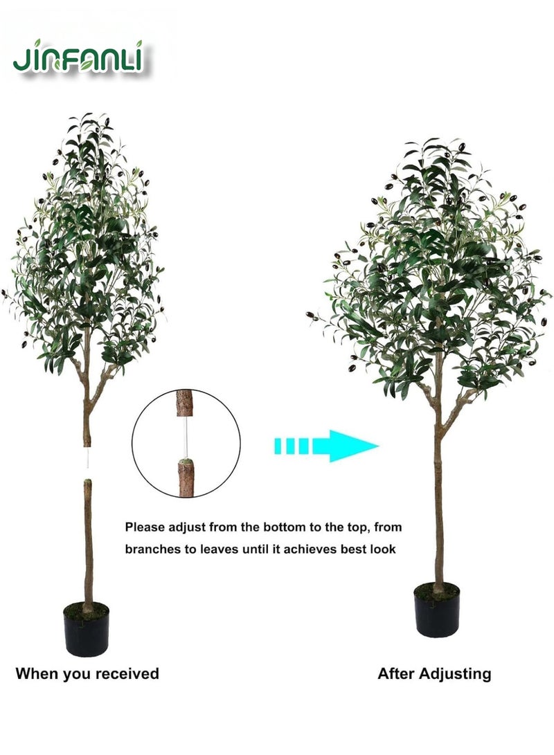 JINFANLI Artificial Olive Tree 180cm Tall Imitation Silk Plant for Home Office Decoration Indoor Fake Potted Tree with Natural Wood Trunk and Lifelike Fruits (Green, 180cm) - Image 5